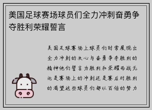 美国足球赛场球员们全力冲刺奋勇争夺胜利荣耀誓言